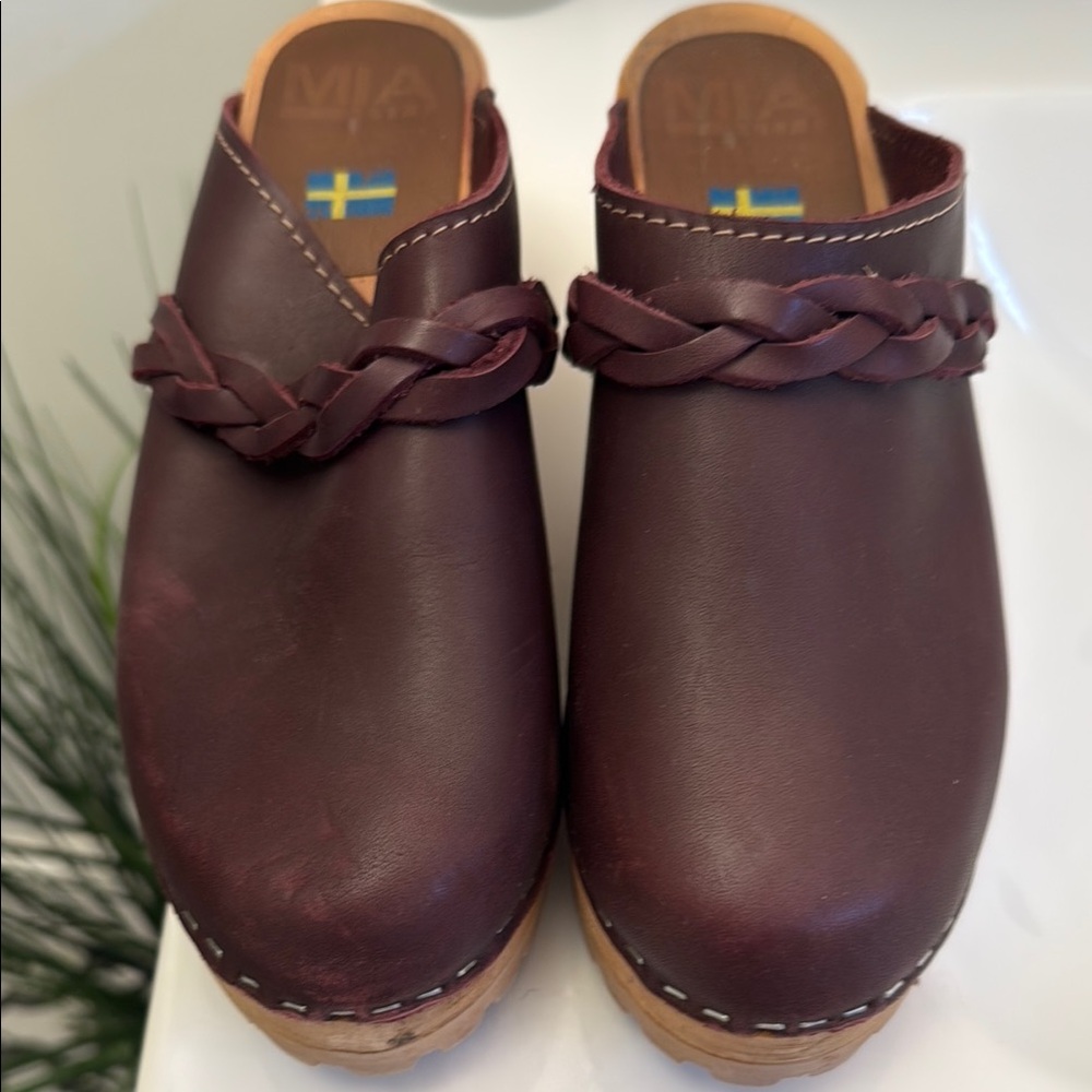 MIA Swedish Leather Clogs in deep wine